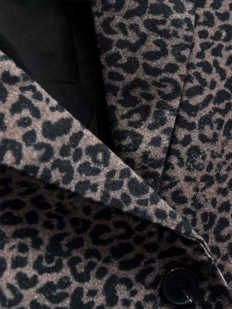 2024 europeo e americano autunno e inverno nuova moda abbigliamento donna giacca cappotto con stampa leopardata in misto lana testurizzata