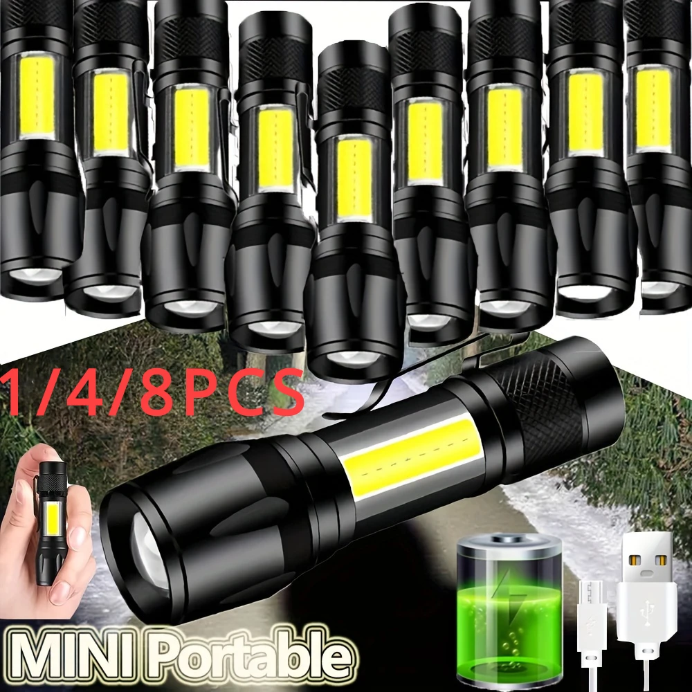 LED Strong Light Flashlight Mini Portable Side Light Rechargeable Long Range Portable Outdoor Household Small Flashlight