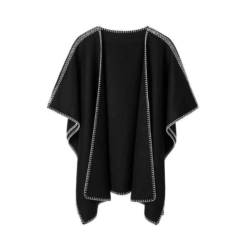 New autumn/winter women's double-faced wool blend mid-length solid-color shawl coat, versatile and stylish