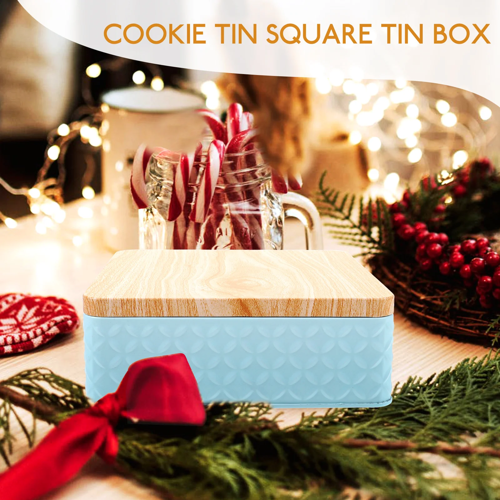 1pcs Baking Packaging Box Metal With Wooden Lid For Cookies Candies Storage Airtight Cookie Container Present Giving