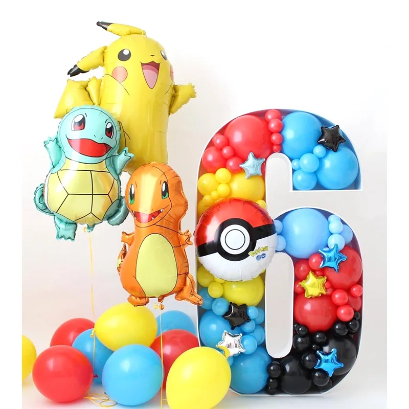 1 Set Anime Pikachu Themen-Folienballons Set Latexballons Kindergeburtstag Partydekoration Zahlenballon Spielzeug Geschenke