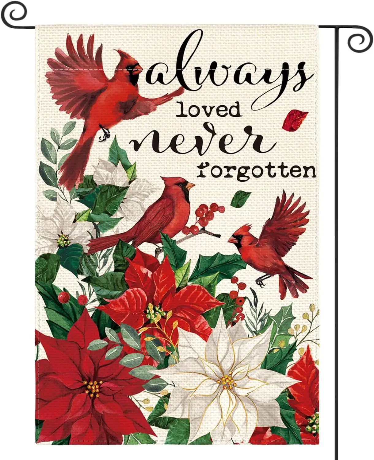 AVOIN colorlife Always Loved Never Forgotten Memorial Garden Flag 12x18 Inch Double Sided Outside, Cardinal Christmas Poinsettia