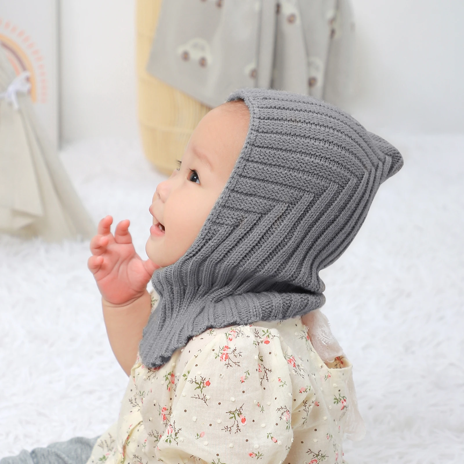 

Новая вязаная однотонная интегрированная мягкая и удобная теплая ветрозащитная шапка на четыре сезона для мальчиков и девочек, детская шерстяная шапка