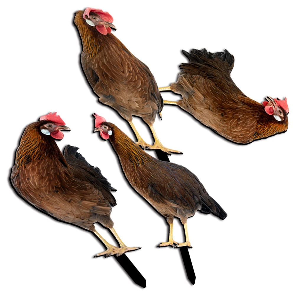 

4pcs Garden Chicken Stake Lawn Yard Sign Stakes Rooster Hen Plug-In Outdoor Farmhouse Style Decoration Lawn Garden Ornament