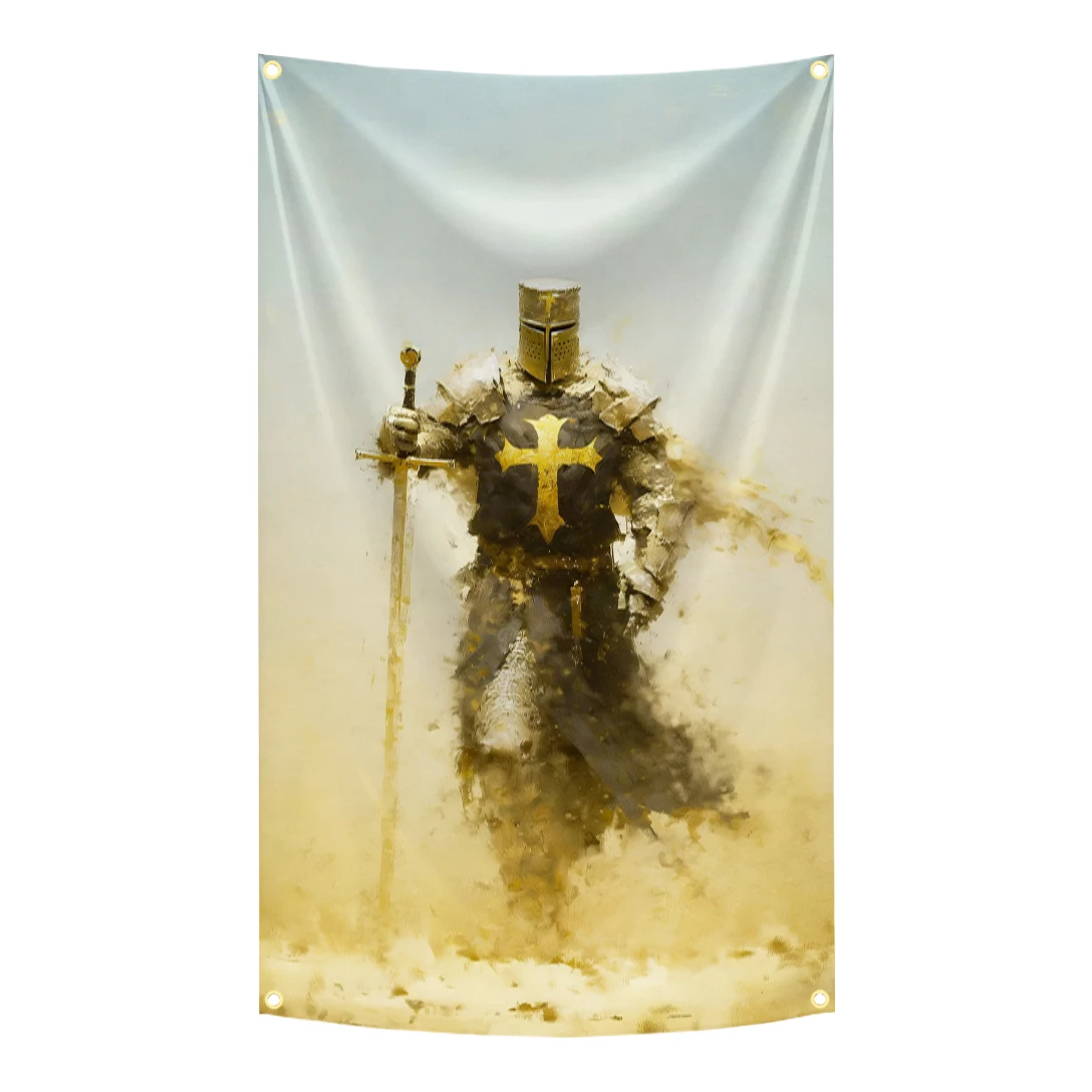 Knights Templar Crusader Knight On Horse Flag 3x5 Ft Polyester Outdoor Banner With Brass Grommets For Garage Man Cave Decor