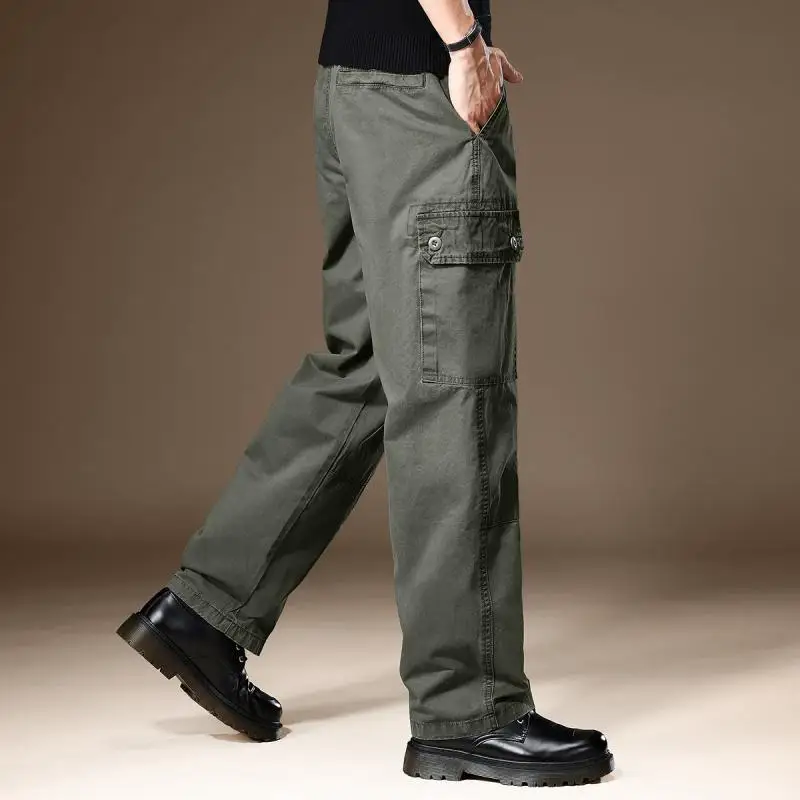 

Retro Niche Work Pants Men's Autumn Heavy Loose Straight Military Green Wide-leg Casual Trousers