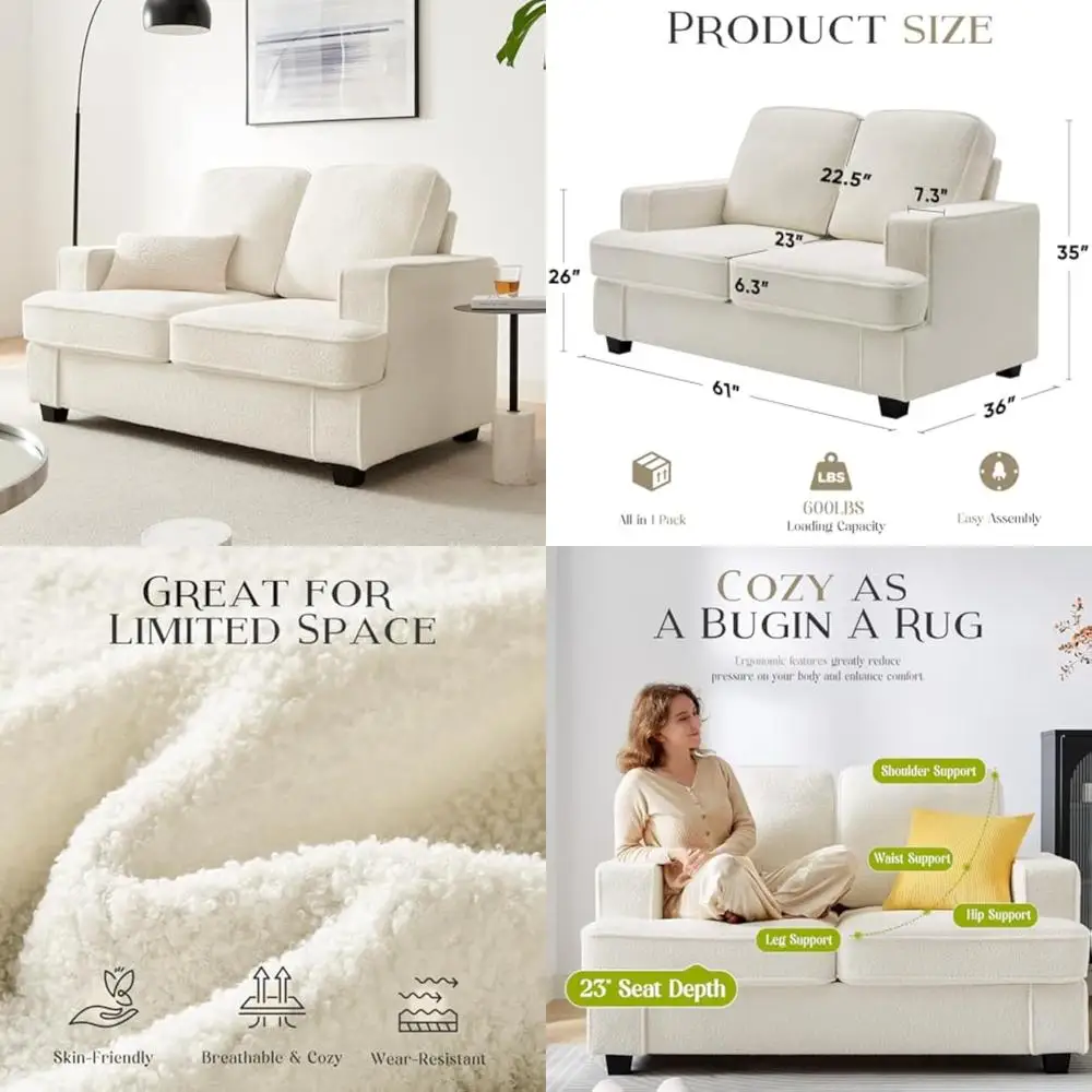 سرير أريكة واسع بمقعد عميق 61 للمساحات الصغيرة، مثالي لغرف المعيشة وغرف النوم والمكاتب والشقق، قابل للفصل