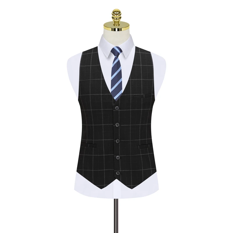 ( Blazer + Vest + Pants )  Brand Business Plaid Mens Formal Suit 3pce Set Groom Wedding Dress Double Breasted Slim Business Suit