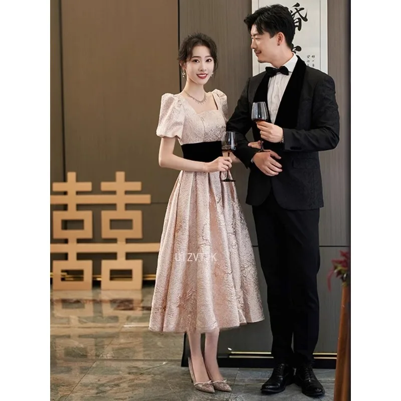 Glänzende Spitze, lange Ballkleider 2022, neue elegante, quadratische Ausschnitt, bodenlang, langes Hochzeitskleid, Damen-Party-Abendkleider, individuell gestaltet