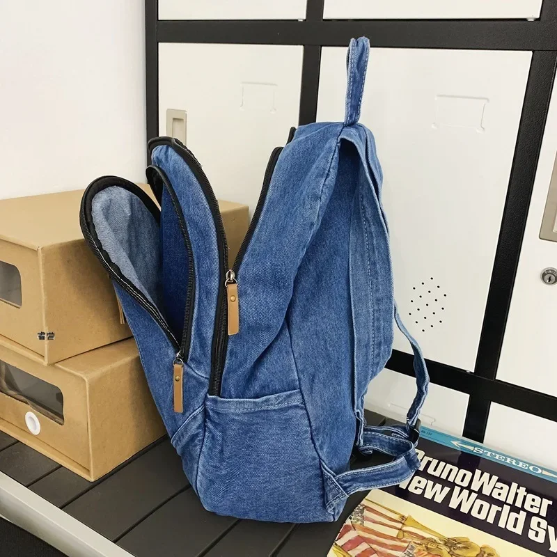 Mochila escolar de mezclilla estilo perezoso Simple japonés, mochila de mezclilla fresca, escuela secundaria americana Retro