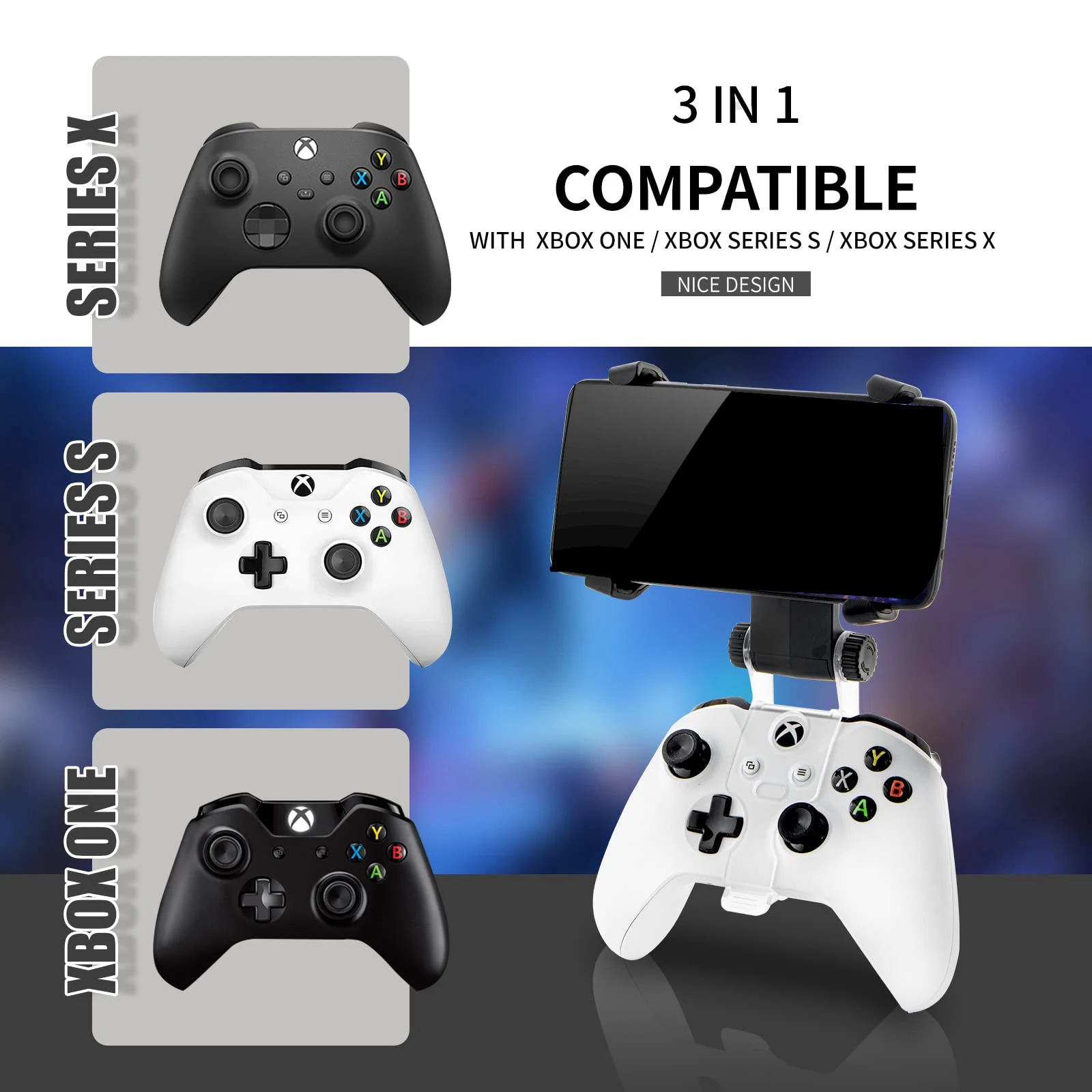 حامل الهاتف المحمول لجهاز تحكم xbox one ، مثبت للهاتف المحمول ، مشبك قابل للتعديل لسلسلة xbox s/x/xbox one s/x/xbox one