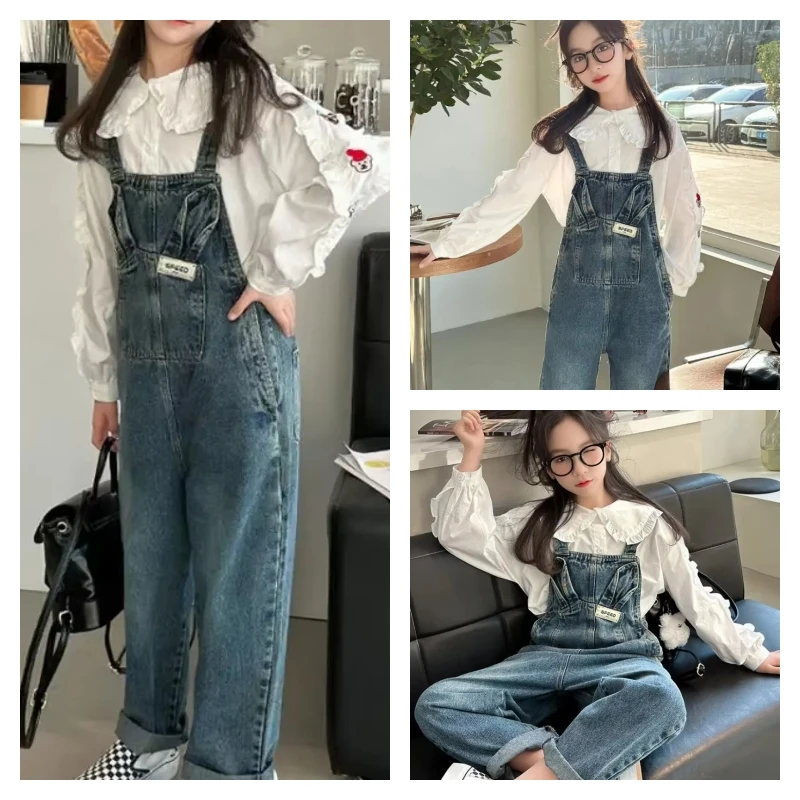 

Популярные кавайные модные рубашки для девочек, брюки, весенне-осенние студенческие повседневные топы с длинными рукавами, комбинезоны, комплект из 2 предметов, детская одежда