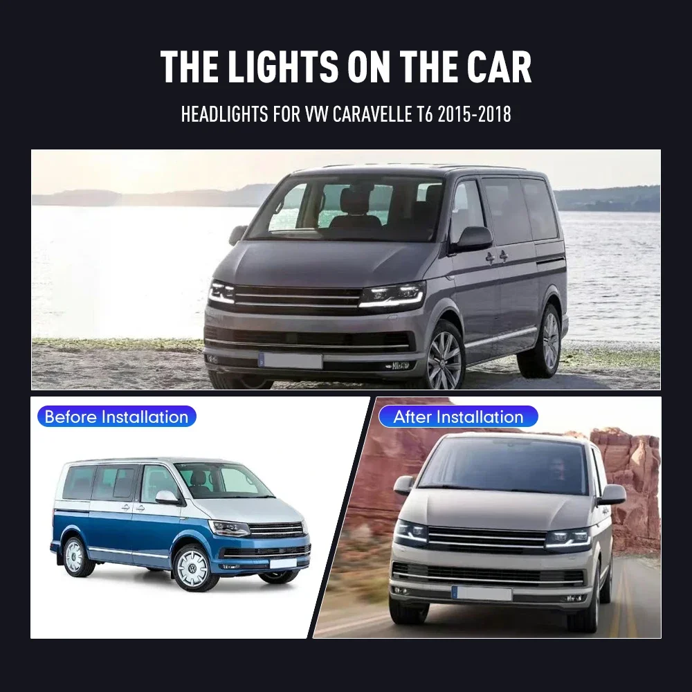 Paire d'ensemble de phares de voiture LED pour Volkswagen Caravelle T6 phare 2015-2018 lampe frontale avant DRL clignotants phares
