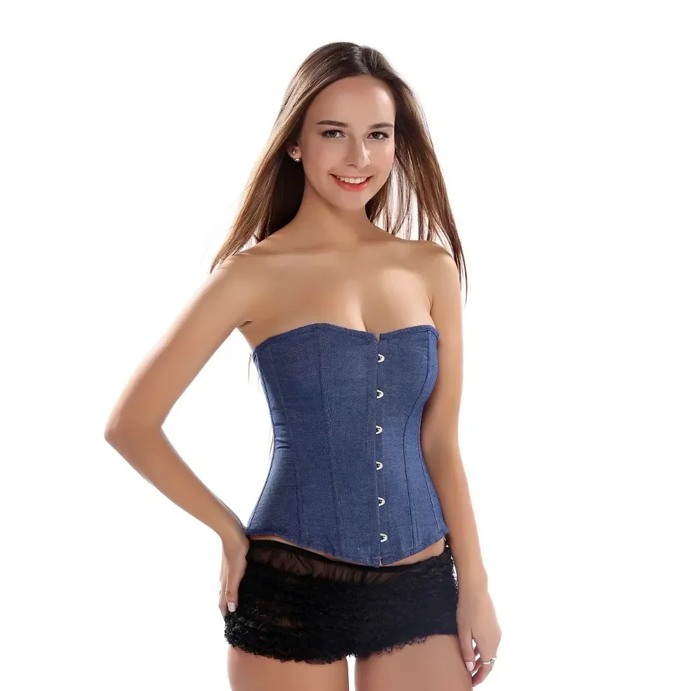 Denim Corset Woman New Fashion Corsets Sexy Vintage Style Victorian Bustier Korsett Valentine Costume Burlesque Outfits