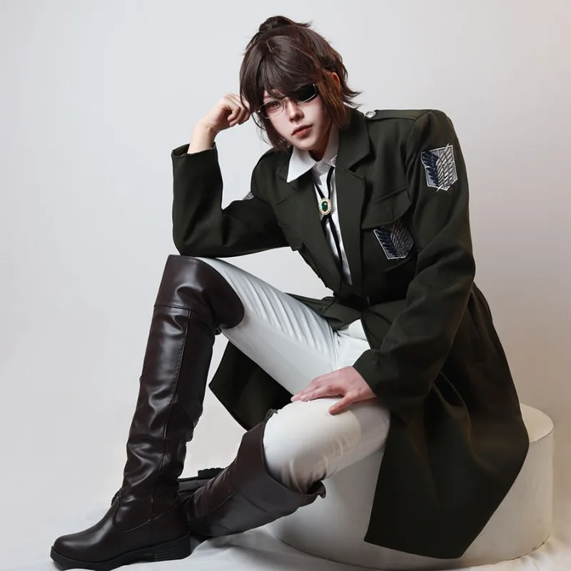 

Anime Eren Jaeger Cosplay Costume Yeager White Shirt Green Coat Full Set Role Play Outfit for Men Halloween Carnival Party