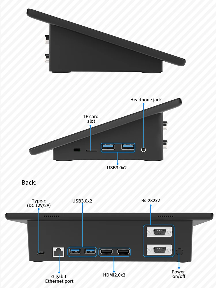 2023 Desktop Mini PC Windows 11 computer 10.1 pollici 1920*1200 Intel Celeron J4125 8GB RAM 128GB HDMI WIFI 6 porta Ethernet RS232