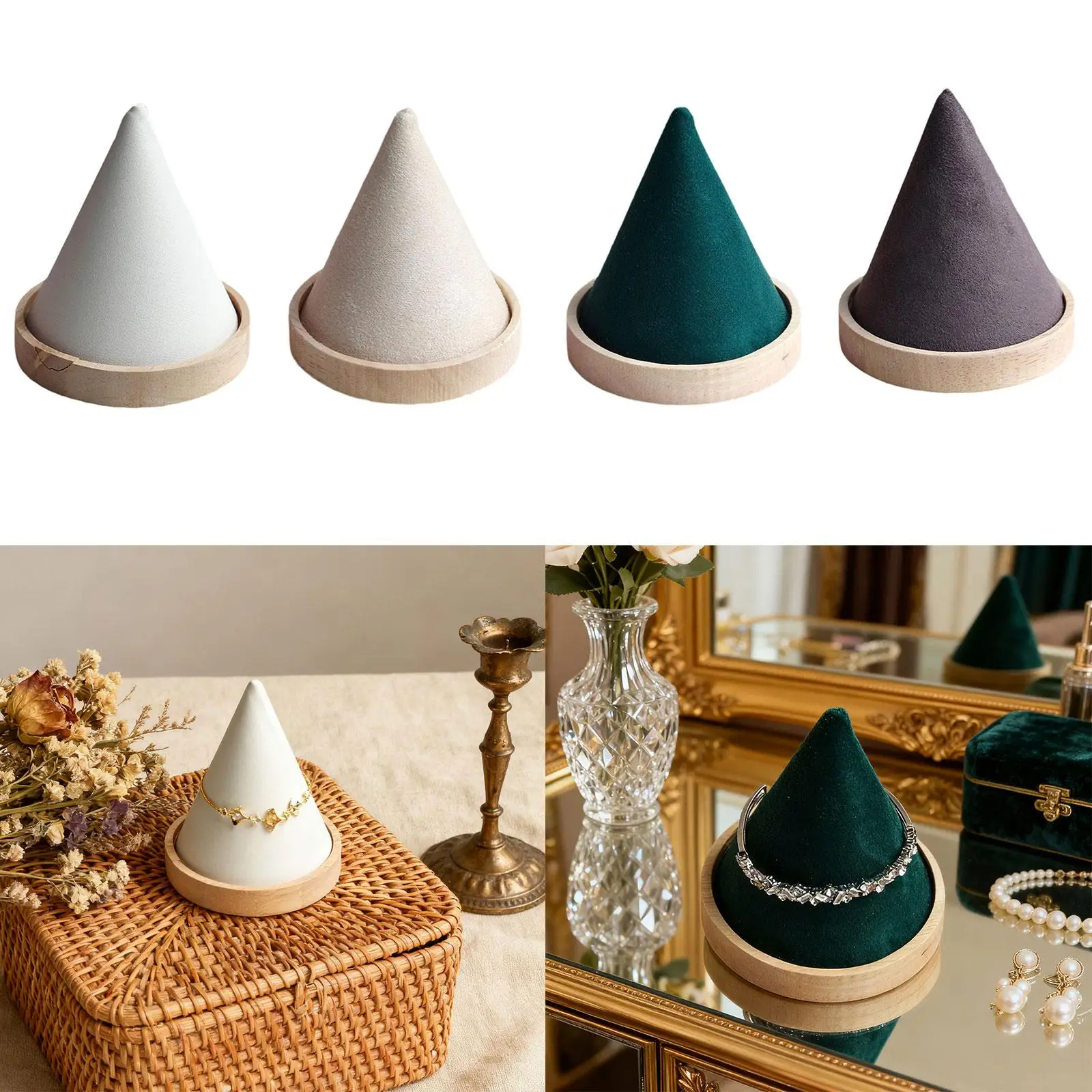 مخروط سوار حامل عرض حلقة مخملية حامل ساعة Scrunchie حامل سوار منظم لخاتم العصابات الشعر متجر البائعين #4