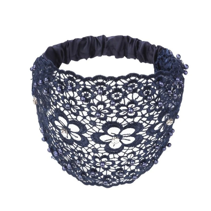 Pearl Lace Embroidered Hairband Hollow Thin Wide Brim Lace Hair Headband For Women Breathable Headgear Accessories