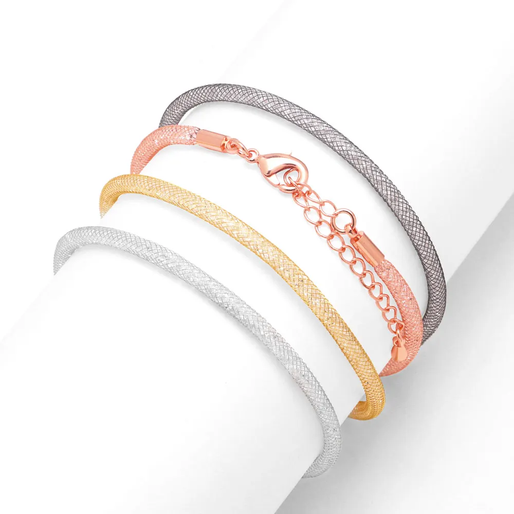 OCESRIO Fashion 4 Color Mesh Crystal Bracelet Chain Copper Silk Tube Bangle Handmade DIY accesorios de joyería Wholesale brte88