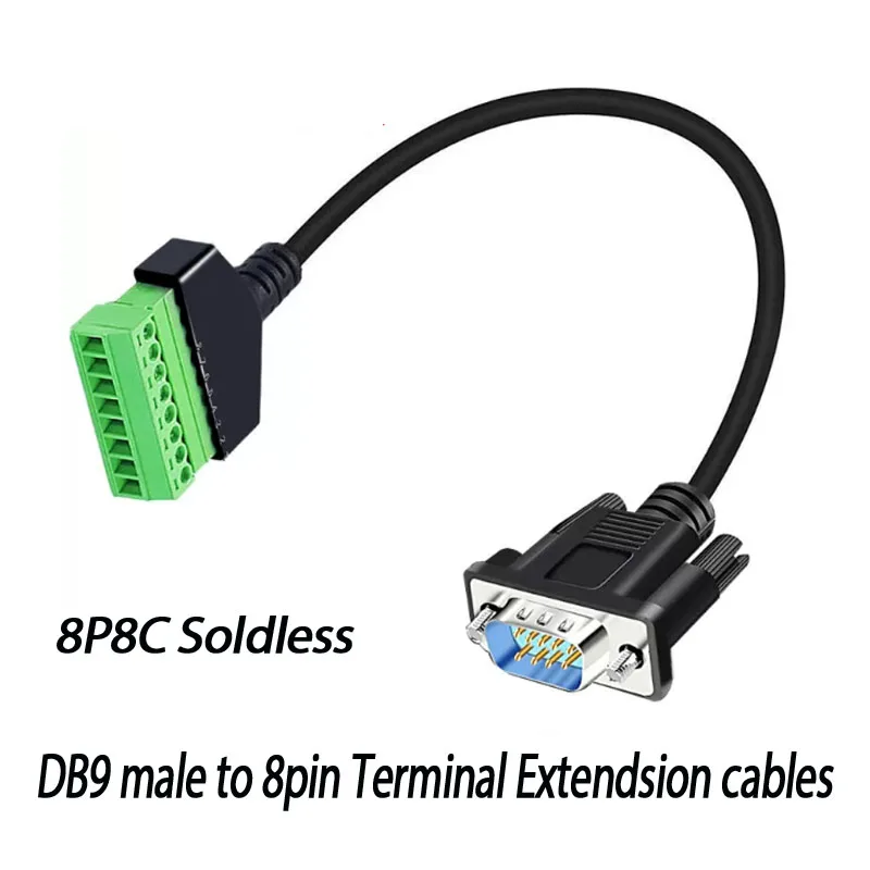 RS232 DB9 Male Female Head To 8pin Solder Free Terminal Connector Cable DB9 To 8Pin Terminal Extension Wire DB9 Connection Line