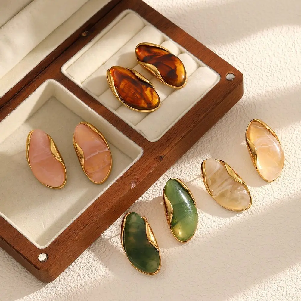 Stainless Steel Resin Amber Earrings Lightweight Hypoallergenic Acrylic Teardrop Earrings Translucent Drop Hoops Translucent