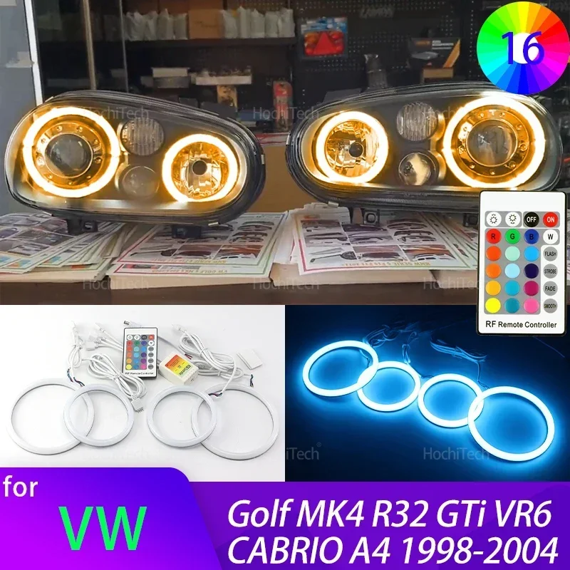 Wysokiej jakości 16-kolorowe bawełniane pierścienie LED Angel Eye RGB do Volkswagen VW Golf MK4 R32 GTi VR6 CABRIO A4 1998-2004