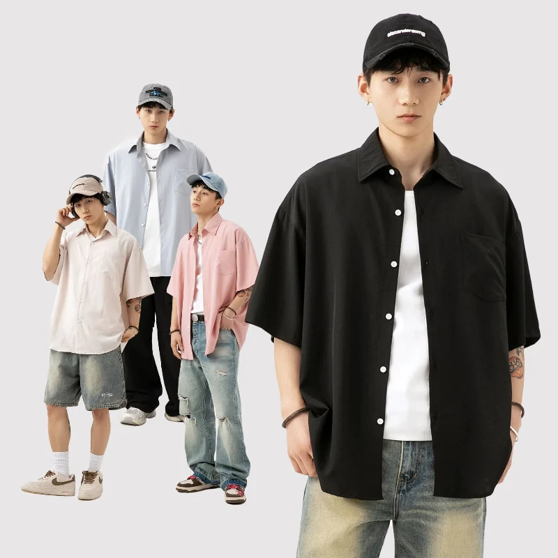 Smooth Drooping Short-sleeved Shirt Men's Summer New Pure Color Couple Casual Loose Shirt Jacket