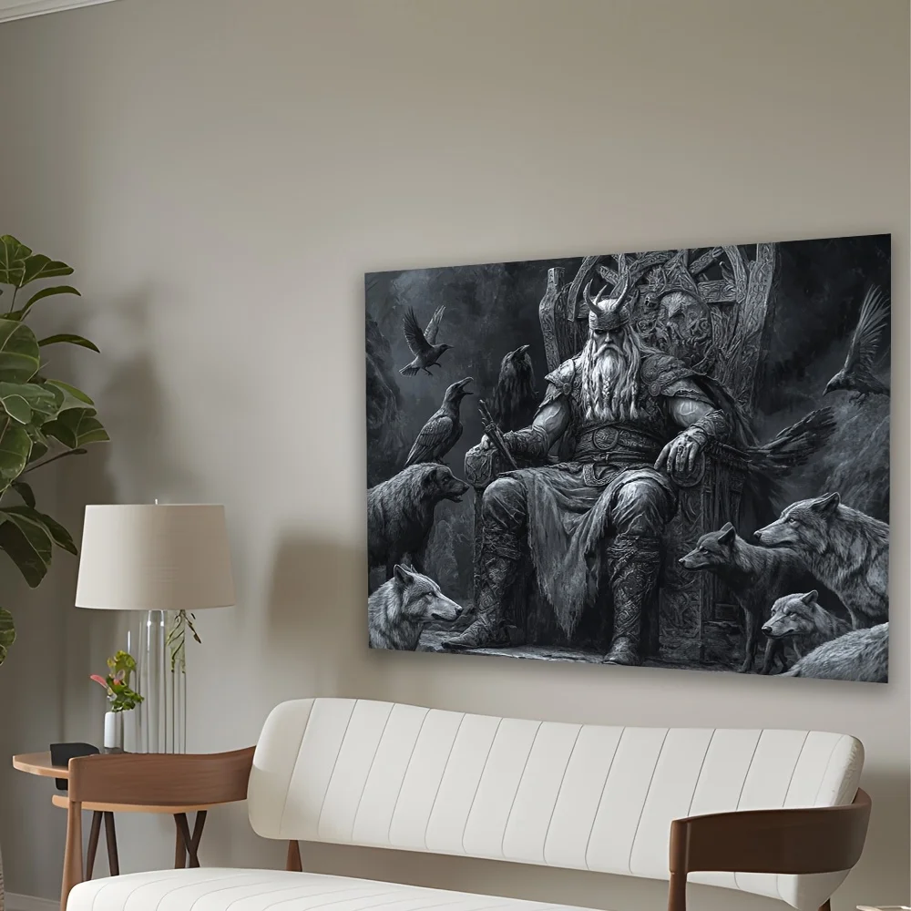 نسيج Viking Warrior - معلق على الحائط المهيب مع الغربان والذئاب لديكور غرفة النوم وغرفة المعيشة، هدية مثالية #3