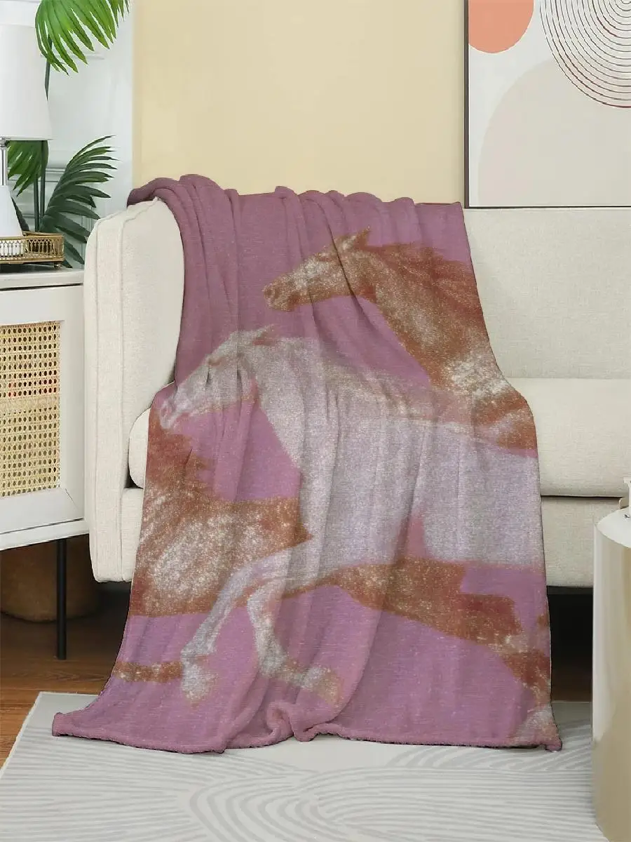 Elegant Running Horses Flannel Blanket  Year of the Horse Artistic Throw Soft Cozy for Lunar New Year Home Decor