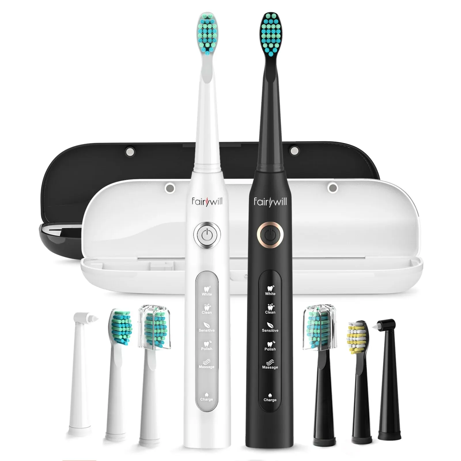 Fairywill Sonic Electric Toothbrush FW-D7 Set USB Charge Toothbrushes Case for Adult with Tooth Brush Heads 5 Mode Smart Time