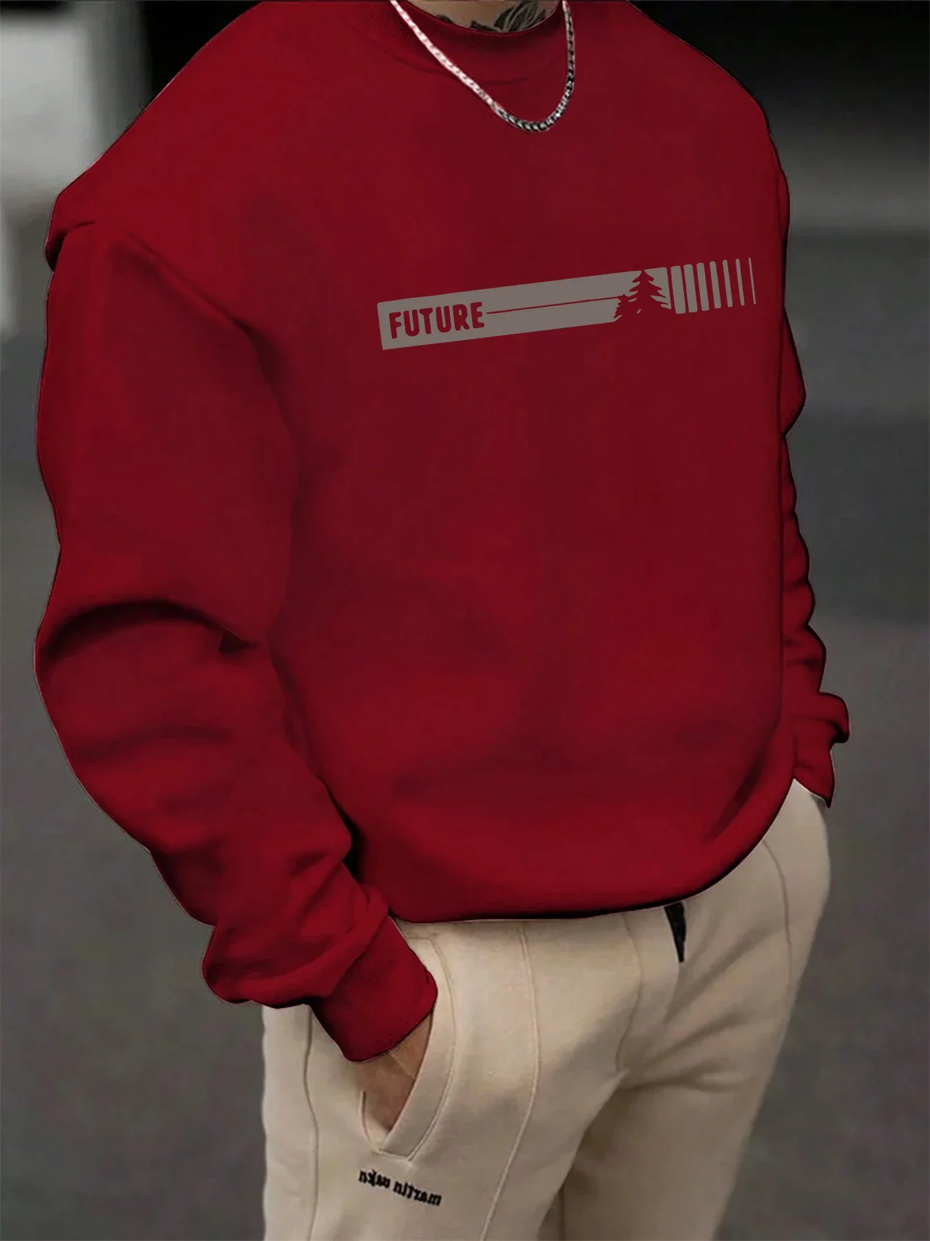 Modisches, lässiges, lockeres Herren-Sweatshirt für Herbst und Winter mit Futune-Schriftzug-Druck, langen Ärmeln und Rundhalsausschnitt. – Detail 5