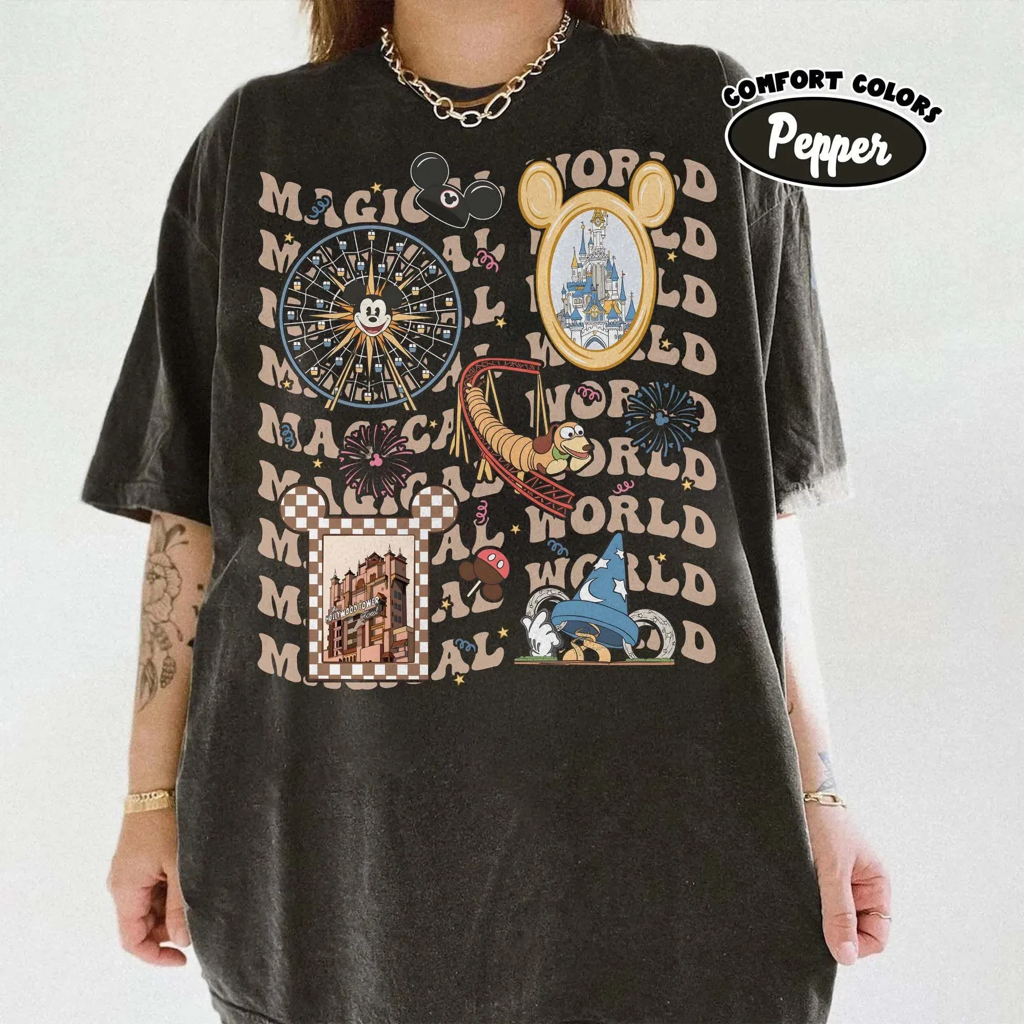 

Комфортный воротник в стиле ретро Disney Magic World ® Рубашка, рубашка Epcot World Tour Hollywood Studios EPCOT, рубашка Magical Park