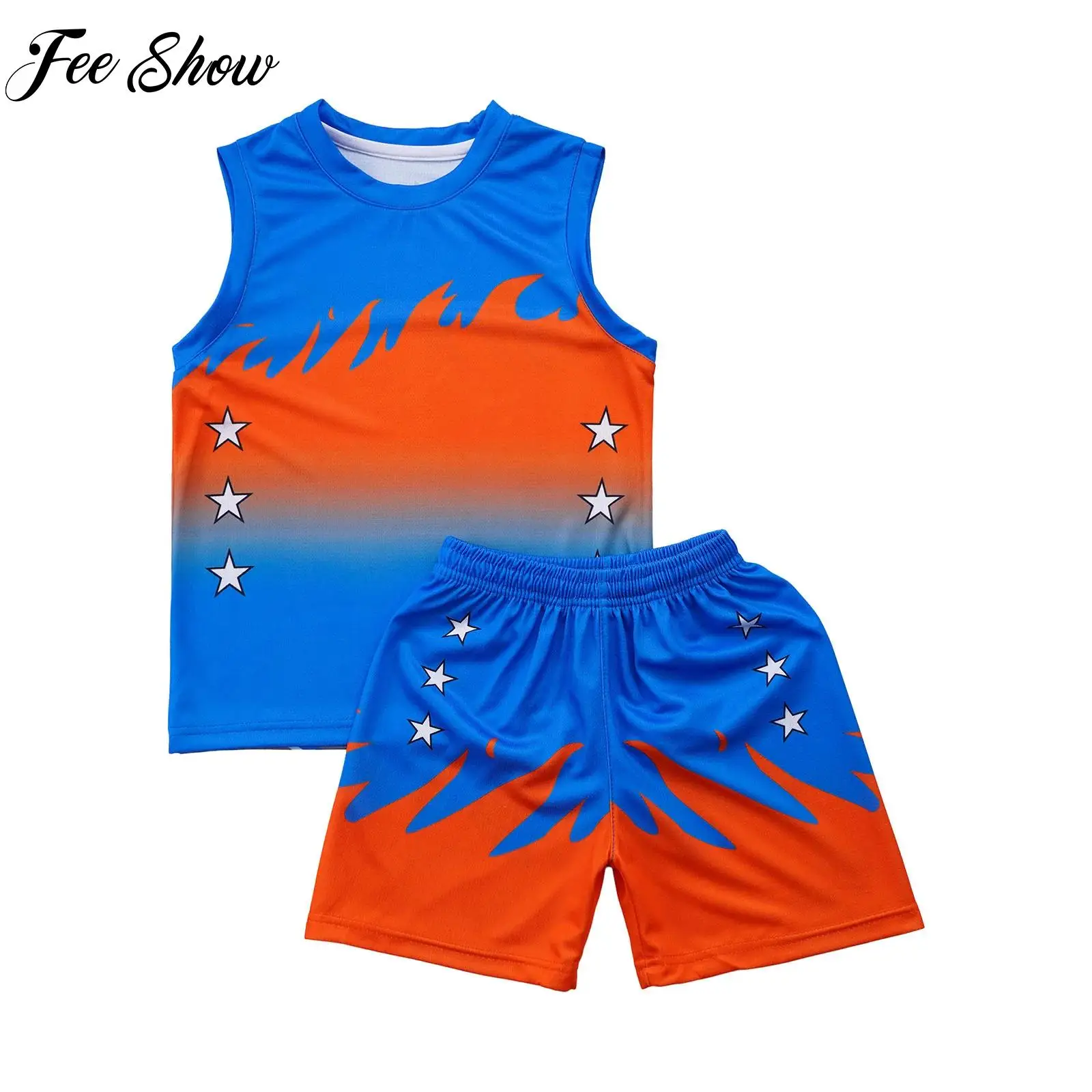 Kids Boys Two-piece Swimsuit Swimwear Tracksuit Soccer Training Uniform Sleeveless Tank Top with Drawstring Shorts Sports Outfit