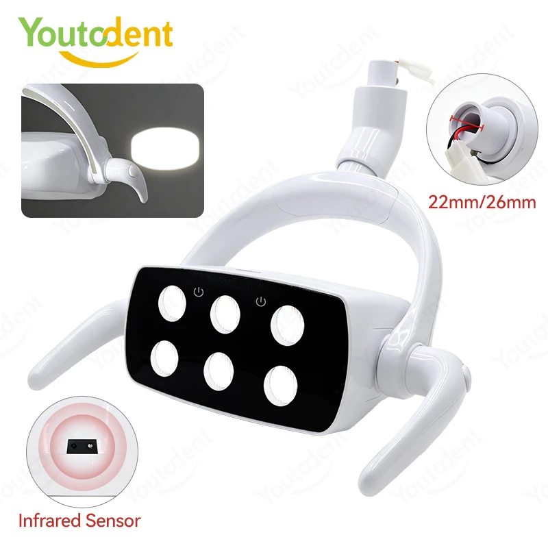6 LED Dental Oral Light Infrared Induction Dental Chair Operation Lamp 22mm/26mm Interface Shadowless Dentistry Exam Lamp