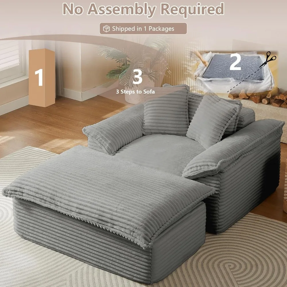 Duży fotel rozkładany z podnóżkiem, tapicerowany, sofa z 3 poduszkami, do użytku wewnątrz, z materiału sztruksowego, komfortowy, idealny do relaksu.