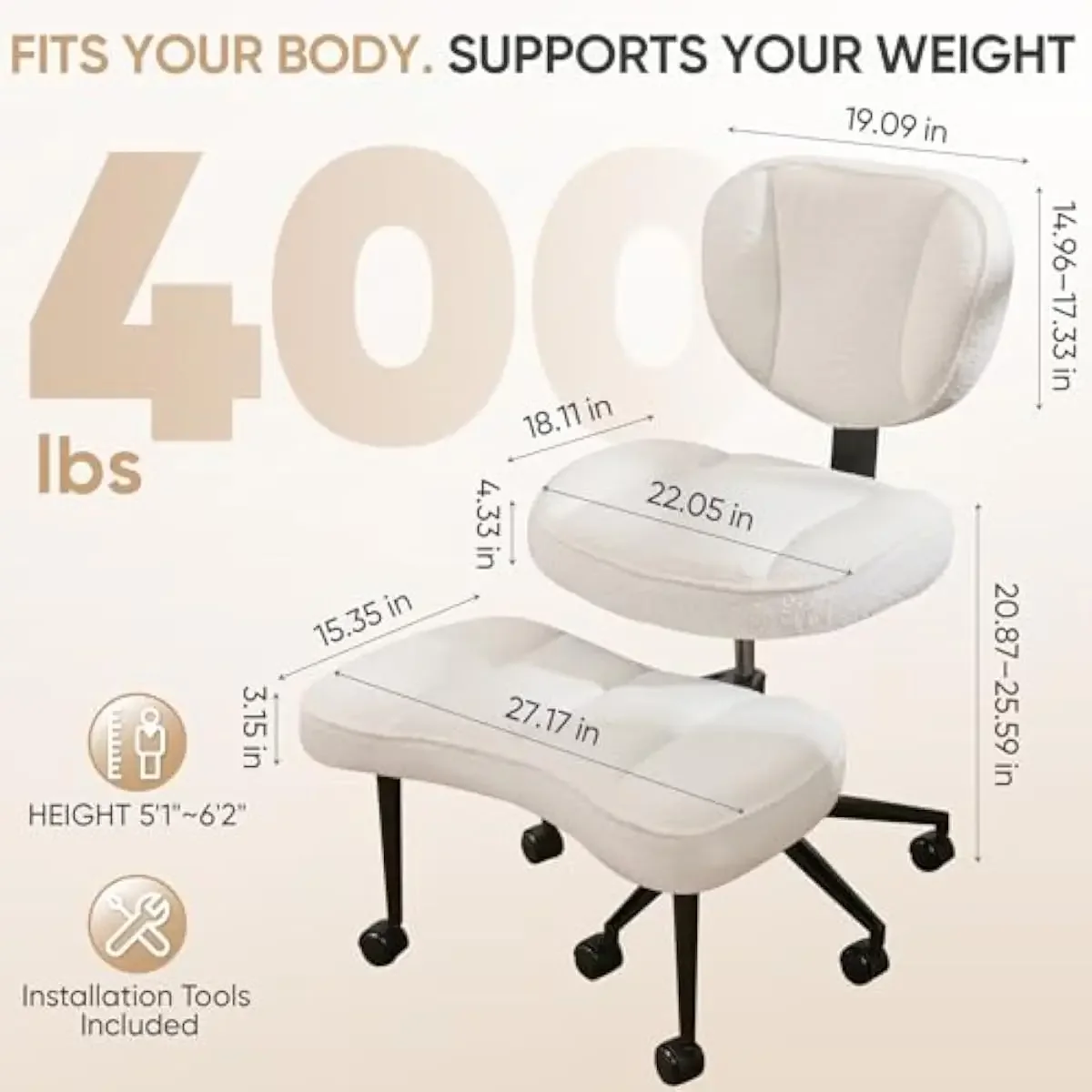 Ergonomic Criss-Cross Seating Solution with Height-Adjustable Back Support and Rotating Footrest for Dynamic Posture Shifts Duri
