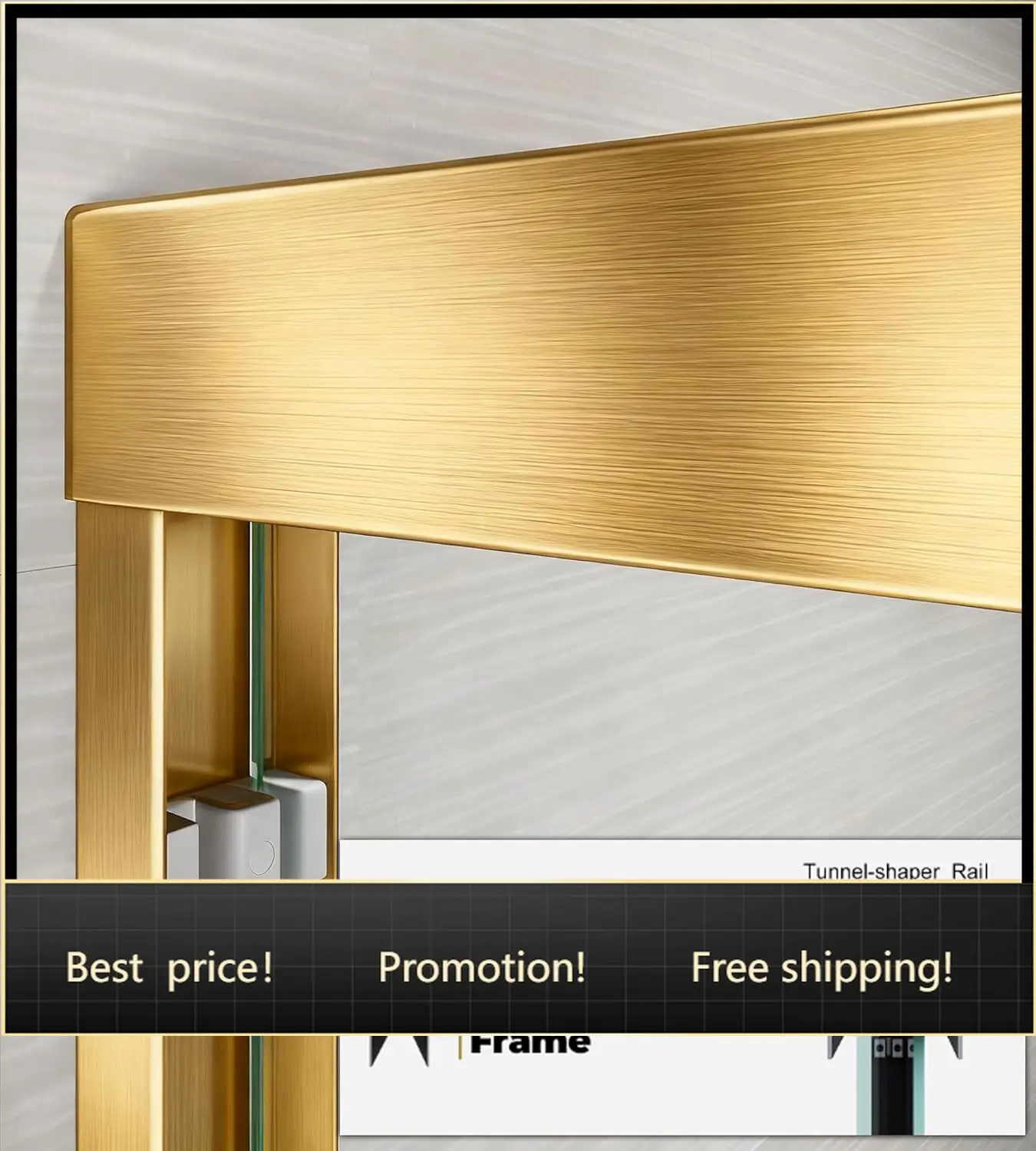 

56''-60" W×62" H Brushed Gold Bathtub Shower Door,60 Inches Semi Frameless Glass Door for Bath tub,Reversible Bathroom Sliding G
