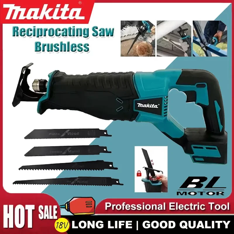 

Бесщеточная сабельная пила Makita, аккумуляторная, портативная, с 4 пильными полотнами, совместима с аккумуляторами 20В и 18В