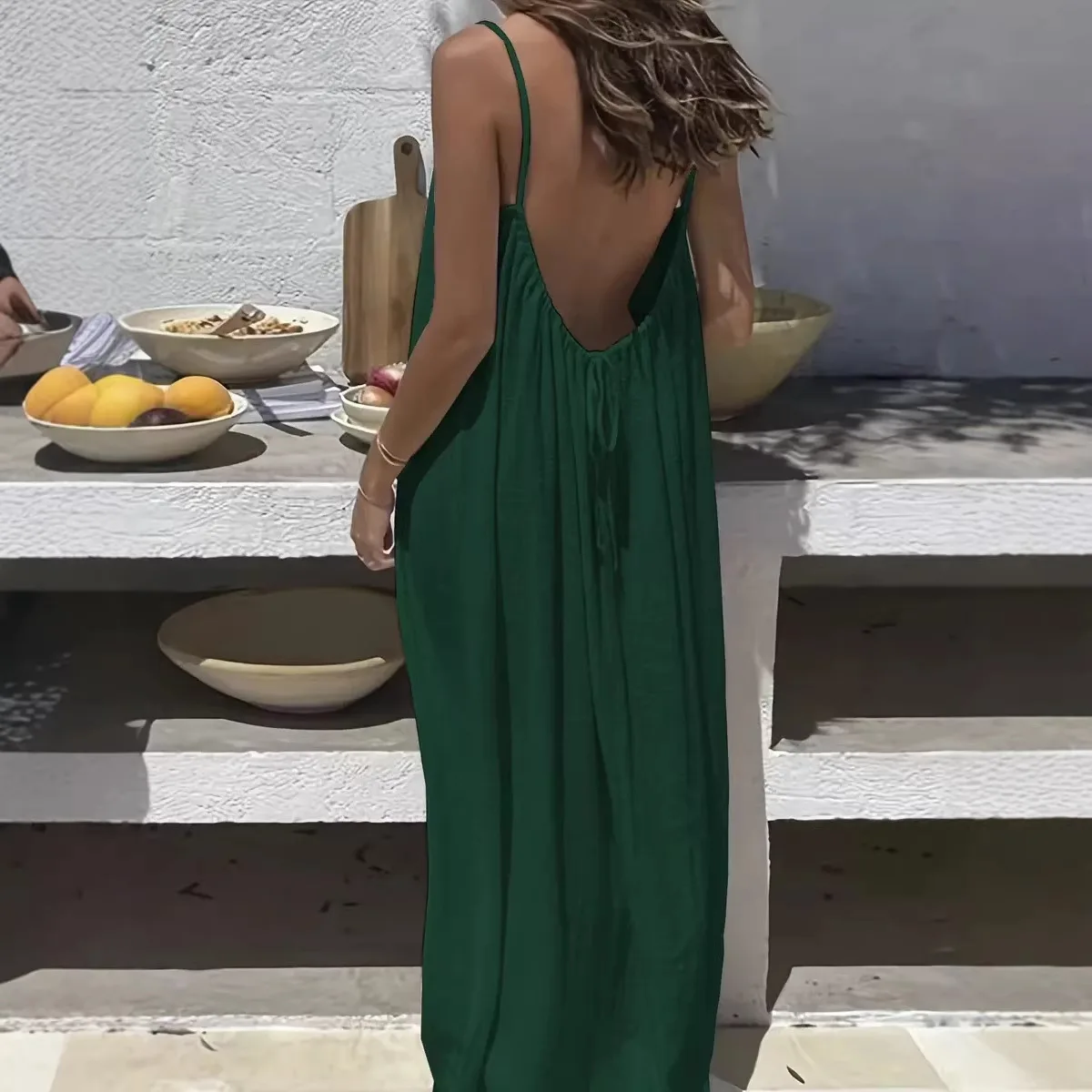 2026wish New Ladies Home Clothes  Color Strap Backless Dress  Sweet Style Loose Waist Ice Silk Rope Material