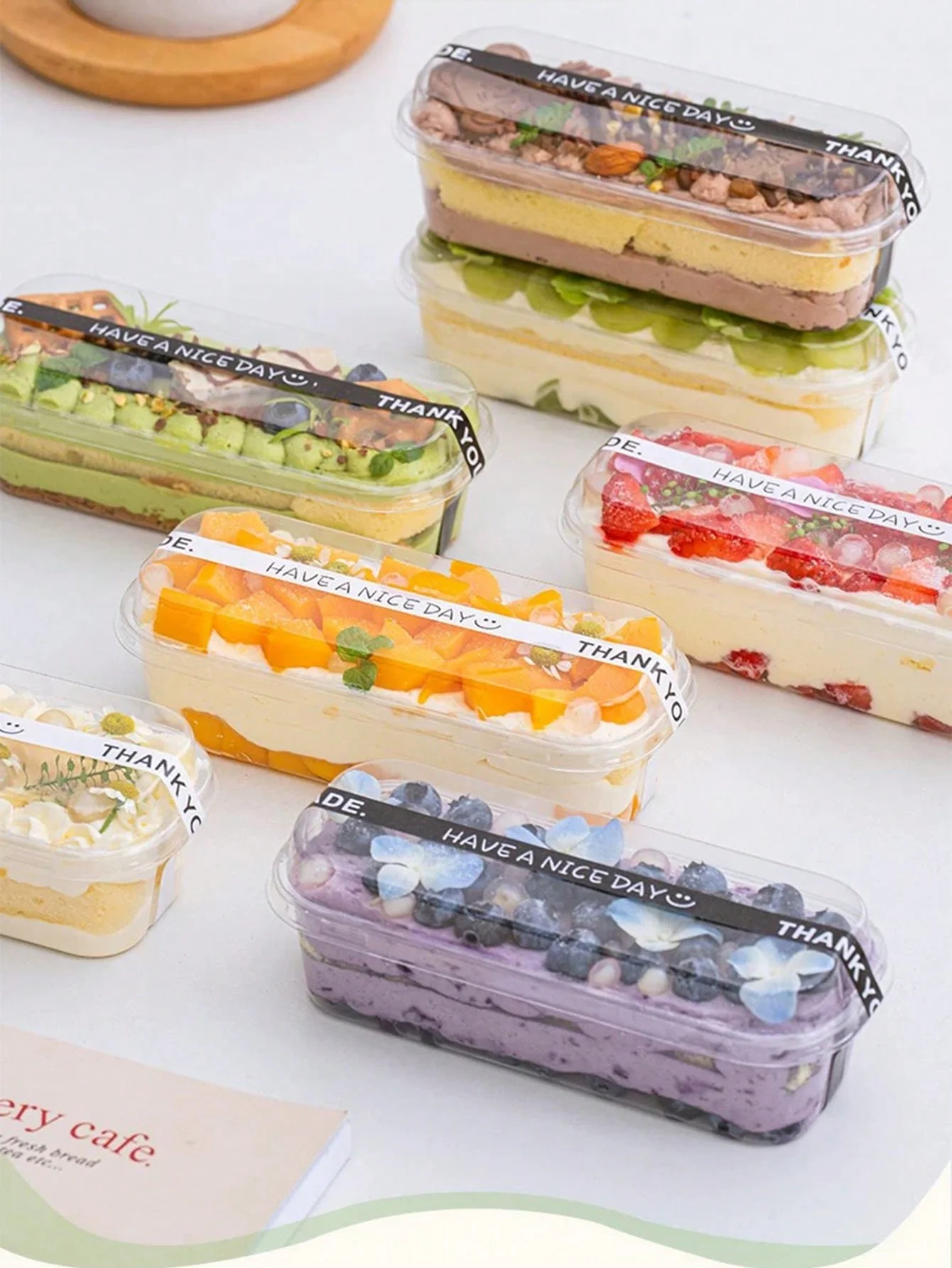 Rechteckige Dessertverpackungsbox, Sojamilchkuchen, Mille-Feuille-Mousse, Einweg-Backbox zum Mitnehmen, Tiramisu-Box, Kuchenbox, 20 Stück + Aufkleber – Detail 2