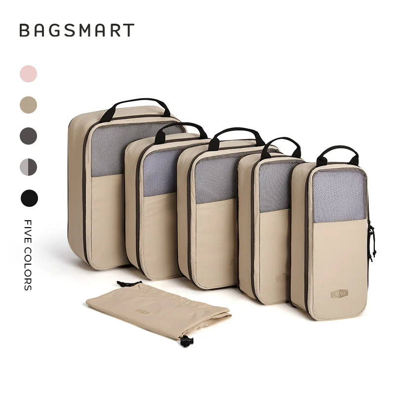 BAGSMART 6PC Compression Packing Cubes Large Capacity Travel Storage Bag Portable Luggage Organizers for Clothes
