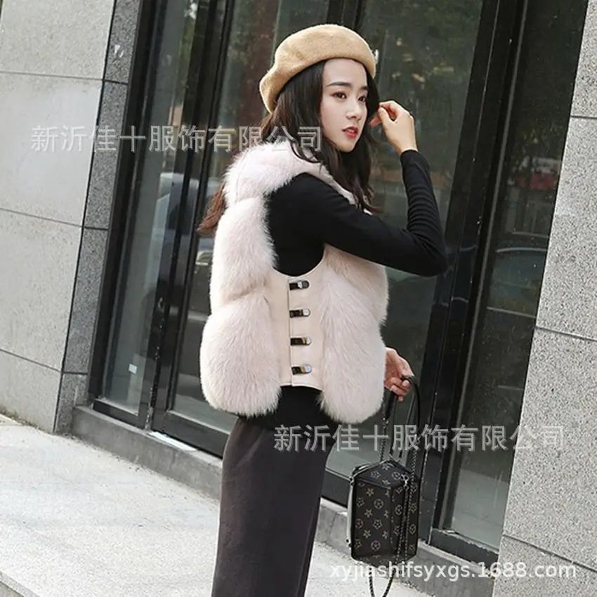 Winter New Korean Version Fox Fur Vest Short Fur Ladies Jacket Slim Waistcoat PU Belt Buckle