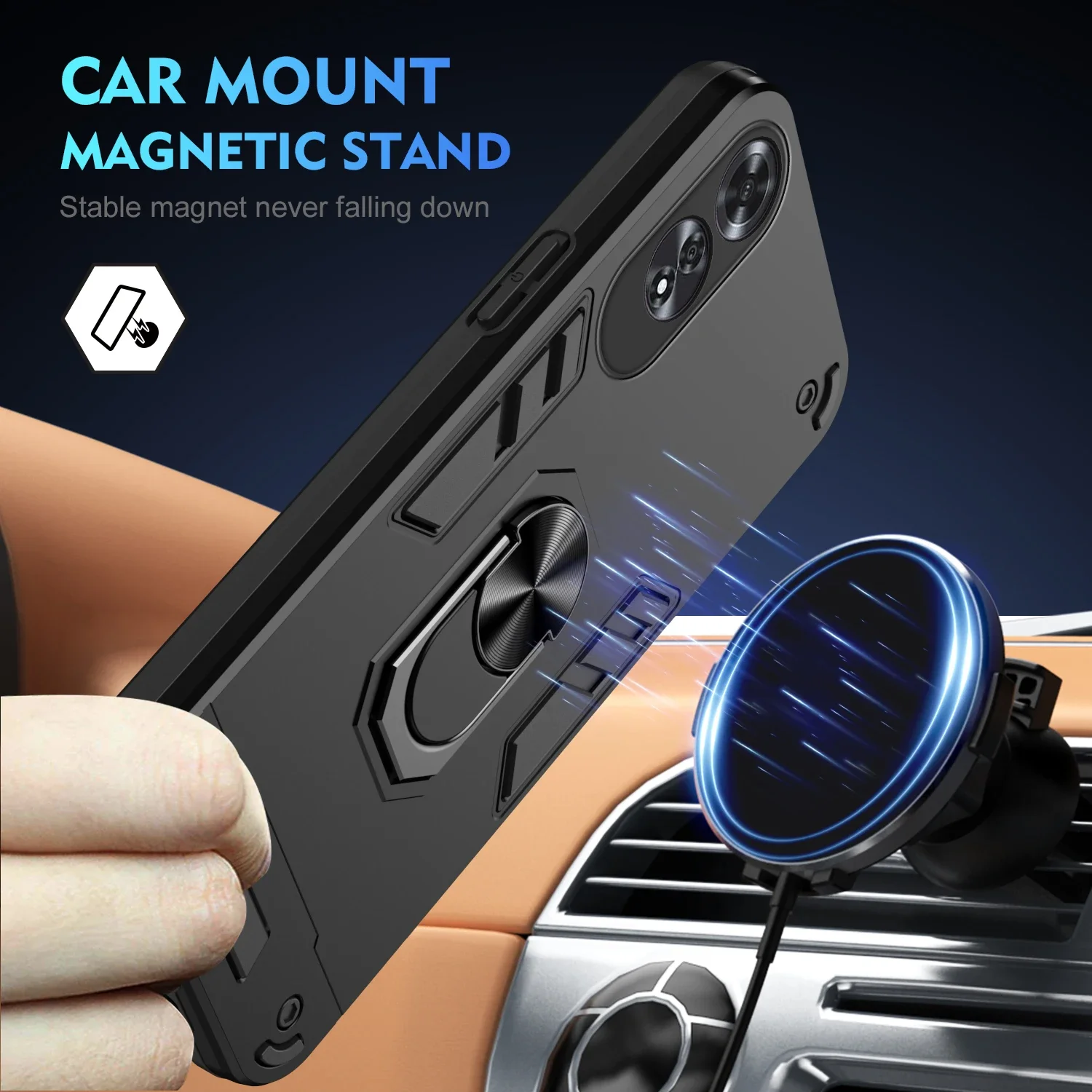 Shockproof  Armor Case for OPPO Reno 11F 10 8T 7Z 6 Lite A60 A59 A79 A78 A98 A58 A18 A38 A17 A16 A96 4G 5G Magnetic Stand Cover