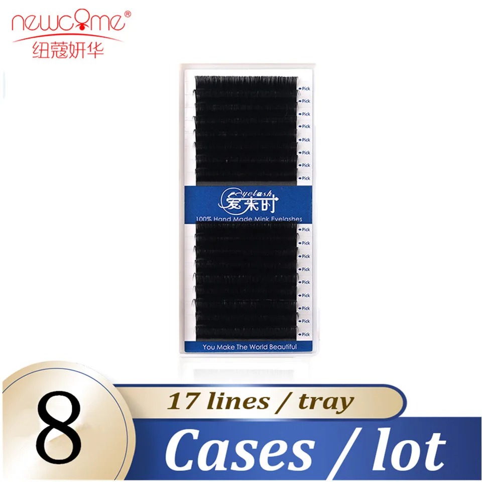 NEWCOME 17Lines Maquiagem 8 Zestawów Rzęs Pojedynczych Przedłużanie Rzęs Miękkie Naturalne Lekkie Sztuczne Rzęsy Premium Mink