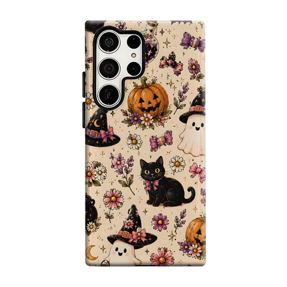 Halloween Cat Pumpkin Phone Case For Samsung Galaxy S25 S26 Ultra S24 S23 Plus Shockproof Double Layer Tough Back Cover