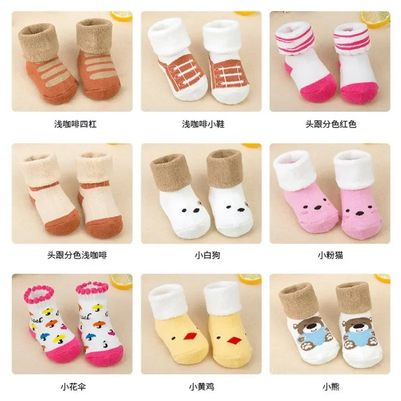 Cute Cartoon Doll Newborn Cotton Socks New Baby Soft Solid Prewalker Knitted Sock for Girls Boys Infant Knitting Floor Socks