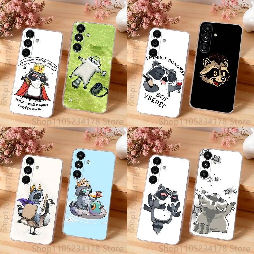 Funny Cartoon Raccoon Clear Phone case suitable for  Samsung S30,S25,S24,S23,S21,S22,S20,S10,5G,FE,lite,PIus,Ultra Transparent