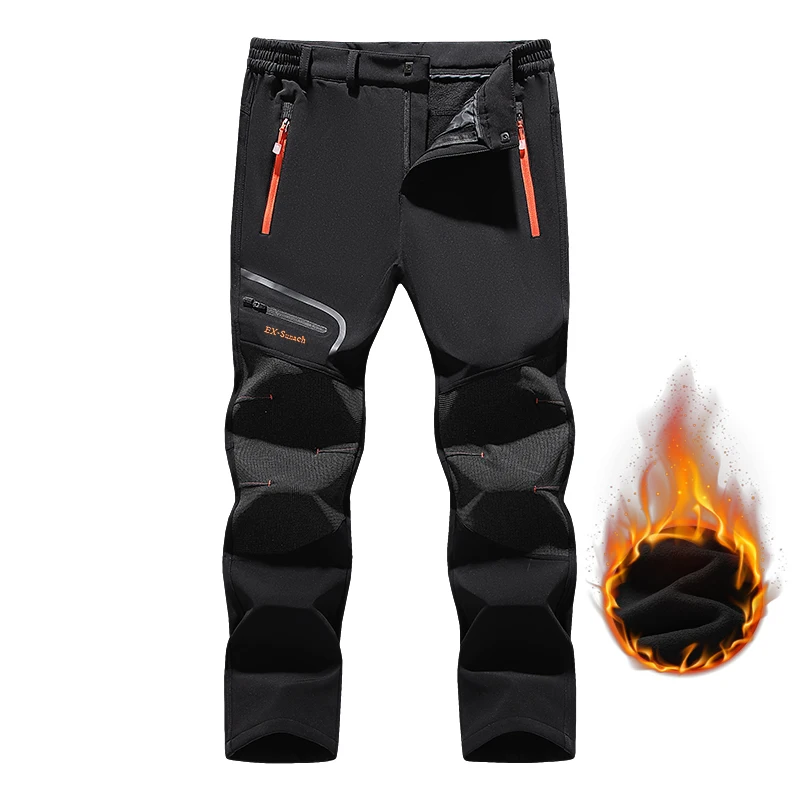 Pantalones de senderismo gruesos y cálidos de lana para hombre, pantalones impermeables a prueba de viento para exteriores, pantalones de lluvia de concha suave, pantalones de esquí para senderismo y acampada