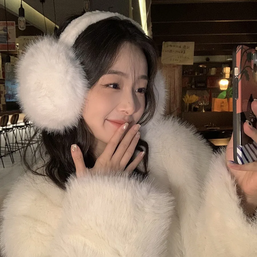 Longhair earmuff bulu kelinci imitasi luar ruangan hangat tahan angin pelindung beku Earmuffs Pria Wanita hadiah