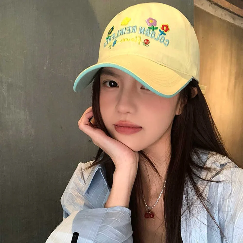 Adjustable Baseball Cap Adjustable Sun Hat Visor Korean Baseball Cap Adorable Flower Embroider Cap For Daily Outings Spring